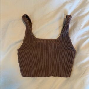 Babaton Chocolate Ribbed Crop Top